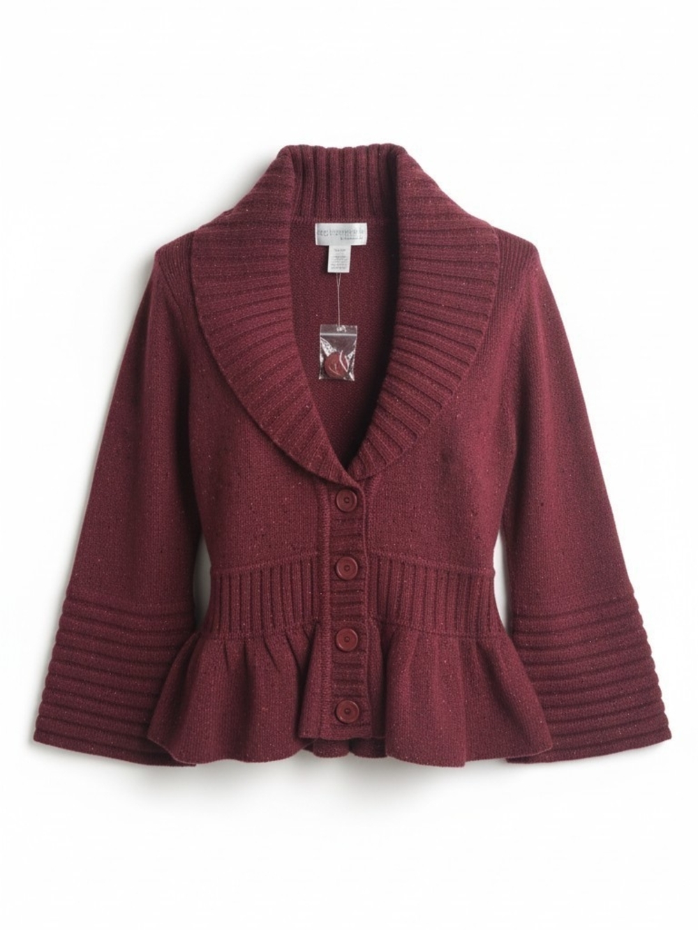 Vintage Real Comfort by Chadwick's Burgundy Knit Button Ribbed Cardigan SweatXL